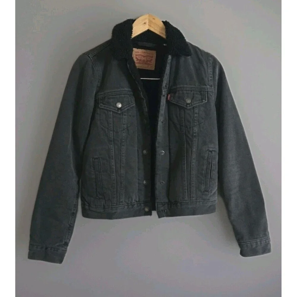 Levi's Men's Sherpa Lined Trucker Jacket Gray Snap Button Front XS
